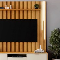 Painel com Rack Viena 2,20 Com Prateleira/ LED/ TV 75 - Móveis Ubá